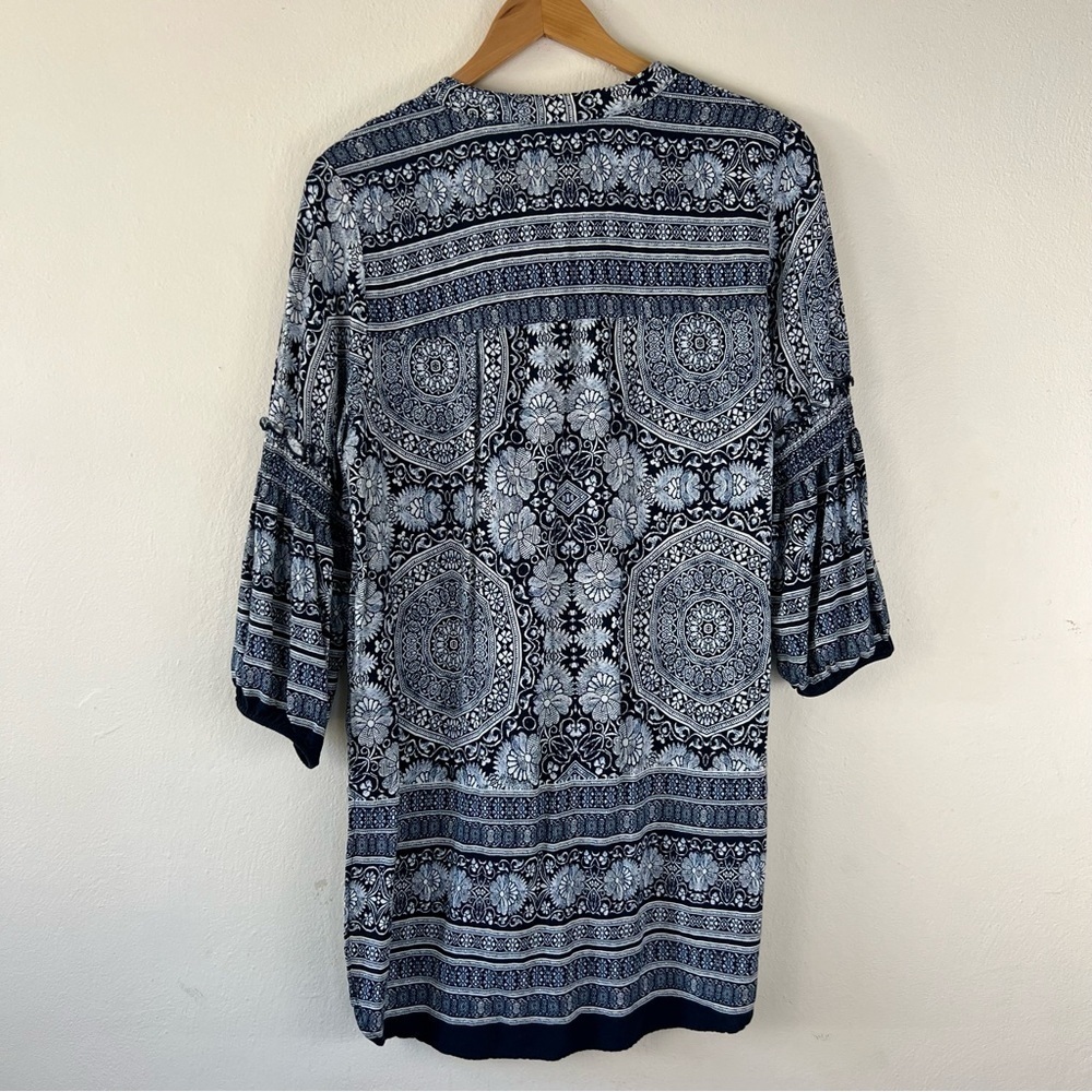 Anthropologie Fig & Flower Bohemian Rayon Balloon Sleeve Tunic Blouse L - Picture 2 of 13